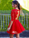 Charming Red Half Sleeve See Through Lace Open Back Homecoming Prom Gown Dress, BD0023