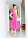 Rose Red Bow-knot Sleeveless Tea-length Freshman Casual Homecoming Prom Dress, BD0097