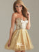 Fashion Gold Sequin Strapless Tulle Short Cute Homecoming Prom Dresses, CM0029