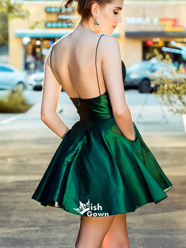 Green Backless Spaghetti Strap Short Homecoming Dresses, EPT121