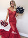 Lace Off the Shoulder Red Mermaid Long Prom Dresses, MD1117