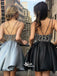 Beaded Crystal Spaghetti Straps Silver Backless Mini Cocktail Homecoming Graduation Dresses, PD0003