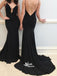Spaghetti Straps Sexy Simple Backless Black Deep V Neck Evening Long Party Prom Dress, PD0060