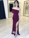 Burgundy One Shoulder Sheath Side Split TIght Evening Party Long Prom Dress, PD0167