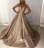 Sparkle A-line Popular V Neck Long Prom Dresses PG1101