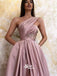 Elegant Dusty Pink One Shoulder A-line Side Split Long Prom Dresses, PG1116