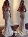 Popular V-neck Lace Beaded Mermaid Open Back Long Evening Prom Dresses, PG1252