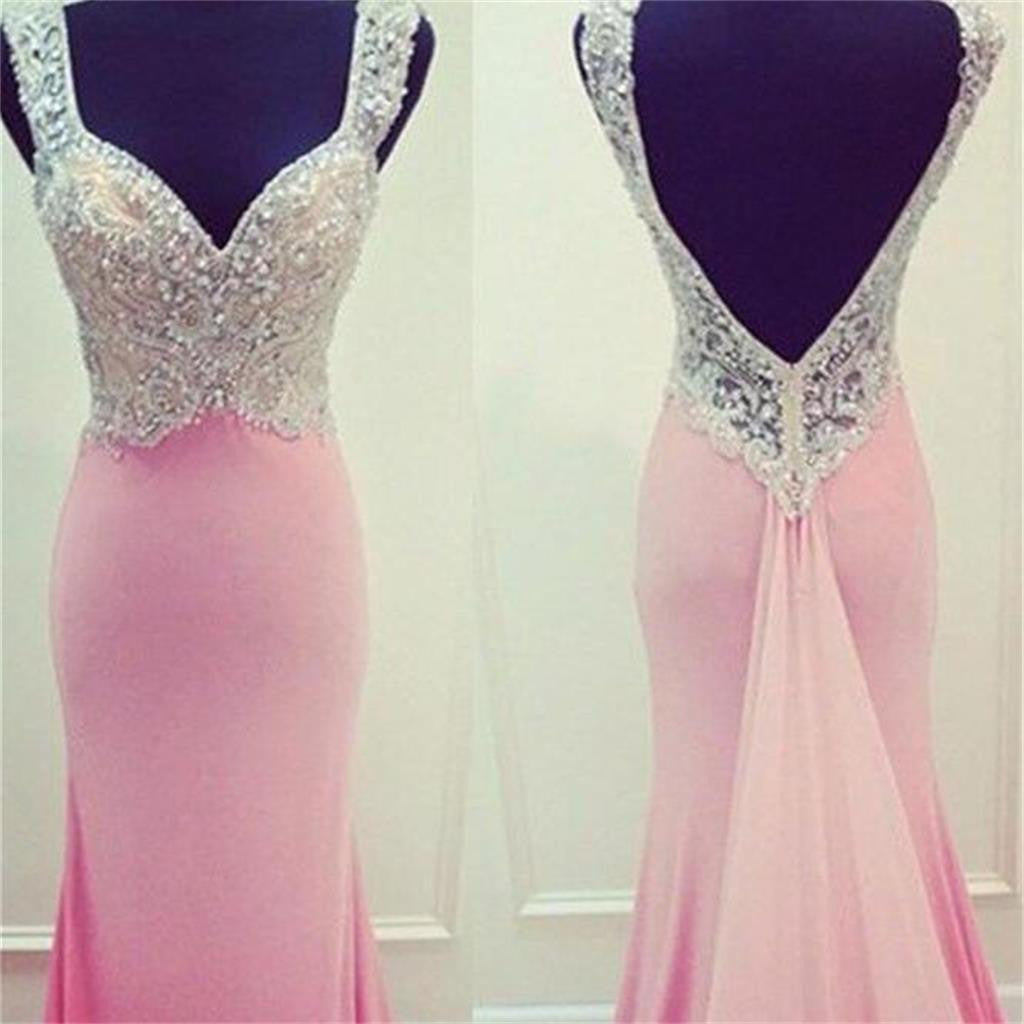 Pink Long Mermaid Open Back Sweet Heart Pretty Evening Party Prom Dresses, PD0029