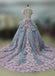 Charming Cap Sleeve Affordable Long Evening Prom Dresses Ball Gown with Flowers, WG1004 - Wish Gown