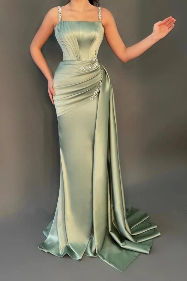Sexy Green Mermaid Spaghetti Straps Maxi Long Evening Prom Dresses,WGP263