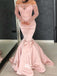 Off the Shoulder Lace Long Sleeves Mermaid Pink Satin Long Prom Dresses, SG156