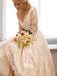 Vantage V-Neck Long Sleeve Tea Length White Lace Princess Wedding Party Dresses, WD0031