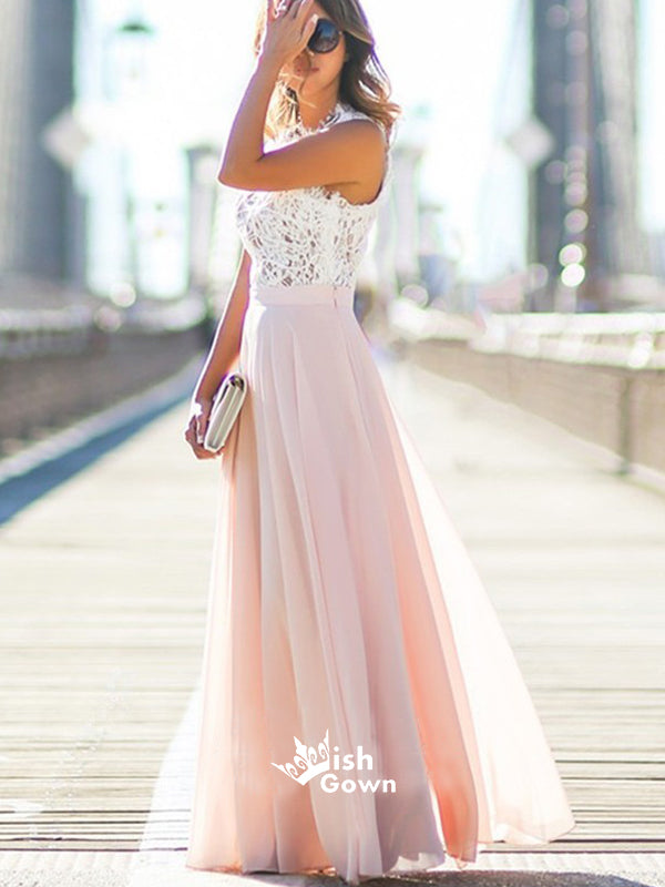 Online Junior Unique Long Prom Dress Light Blush Pink Chiffon Cheap Bridesmaid Dresses, WG03