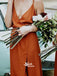 Pretty Side Slit Burnt Orange Simple Spaghetti Strap Long Beach Wedding Bridesmaid Dresses, WG030