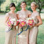 Poular Champagne Gold Sequins Cap Sleeves Backless Sheath Long Bridesmaid Dresses, WG04