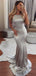 Silver Halter Open Back Mermaid Sexy Cheap Long Evening Prom Dresses, WG1018