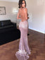 Sexy Open Back Mermaid Rose Gold Sequin Cheap Long Prom Dresses, WG1033