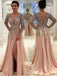 Long Sleeves Side Split V Neck Beaded V Back Long Prom Dresses, WG1085