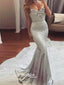 Charming Silver Soft Satin Appliques Sweetheart Strapless Long Mermaid Prom Dresses, WG20