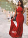 Sexy Red Backless Simple Mermaid Open Back Cheap Long Prom Dress, WG208