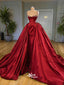 Red Spaghetti Straps Sweetheart Pleats Rhinestone Ball Gown Long Evening Prom Dress, WG267