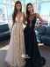 Most Popular Deep V Neck Sexy Applique Tulle Long Prom Dresses, WG744