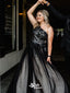 Black Princess Ball Gown Appliques One Shoulder Tulle Bridal Dresses, WGB001