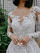 Sexy Long Sleeves Lace Tulle Appliques A-line Wedding Party Dresses With Trailing, WGB012
