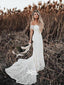Ivory Mermaid Lace Off Shoulder Beach Wedding Dress, WGB018