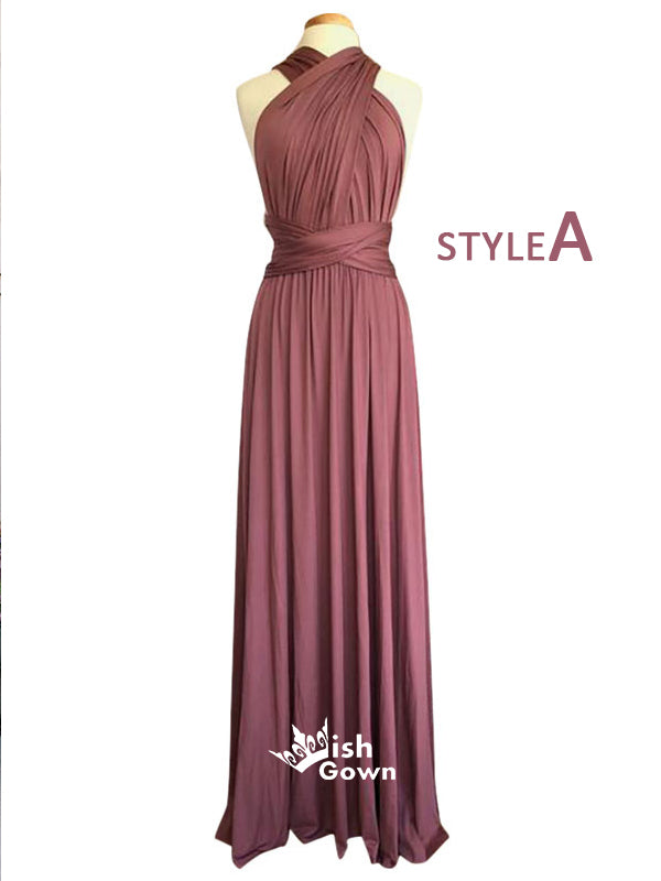 Dusty Rose Different Styles Jersey A-line Long Wedding Guest Bridesmaid Dresses, WGM019