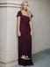 Square Collar Burgundy Short Sleeves High Waist A-line Long Bridesmaid Dresses, WGM021
