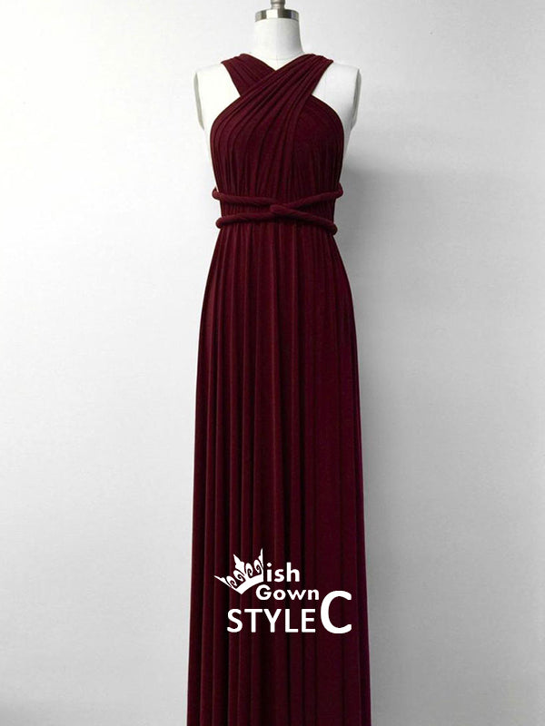 Burgundy Navy Blue Mismatched A-line Cheap Evening Party Long Bridesmaid Dress, WGM023