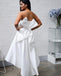 Pink White Bowknot Strapless A-line Short Front Long Back Wedding Party Bridesmaid Dresses, WGM029