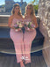 Spaghetti Strap Pink Tight Mermaid Floor Length Bridesmaid Dresses, WGM054