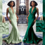 Green Convertible Soft Satin Halter Lace Up Backless Long Mermaid Bridesmaid Dresses, WGM102