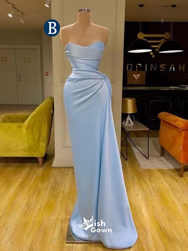 Light Blue Sheath Mermaid Long Satin Mixed Styles Sweep Train Prom Gowns Bridesmaid Dresses, WGM115