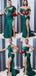 Mismatched Emerald Green Mermaid Soft Satin Long Slits Bridesmaid Dresses, WGM116