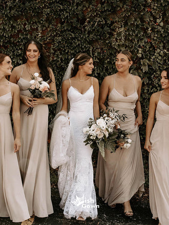 Simple Chic Chiffon A-line Spaghetti Straps Backless Long Bridesmaid Dresses, WGM125