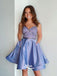 Light Purple Spaghetti Strap A-line Satin Pockets Short Homecoming Prom Dress, WGP029