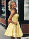 Strapless Pockets Short A-line Yellow Graduation Homecoming Prom Dress, WGP047