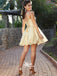 Champagne Gold Spaghetti Strap Lace Up Short Taffeta Casual Homecoming Prom Dress, WGP053