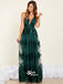 Charming Teal Green Tulle Spaghetti Strap Lace Backless Long Prom Dresses, WGP071