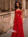Red Appliques Tulle Spaghetti Strap See Through Evening Party Long Prom Dresses, WGP076