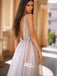Silver Sparkly Sequins Top Light Grey Tulle V Neck Backless Charming Long Prom Dresses, WGP077