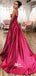 Chic Satin Straps A-line Evening Gowns Prom Dresses With Trailing, WGP110