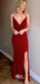 Burgundy V-neck Spaghetti Straps Criss Cross Backless Sequins Evening Gowns Prom Dresses , WGP165