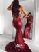 Red Sequins Spaghetti Straps Lace Neckline Mermaid Evening Gowns Prom Dresses, WGP177