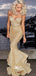 Sexy Spaghetti Straps Gold Sparkly Sequin Slit Mermaid Long Prom Dress Evening Gown, WGP190