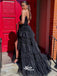 Sequins Black Spaghetti Straps Slits Shinny Layer Long Prom Dresses Party Gowns, WGP212