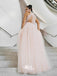 Pale Pink Halter Pleats Tulle A-line Lace-up Back Evening Gowns Prom Dresses, WGP228